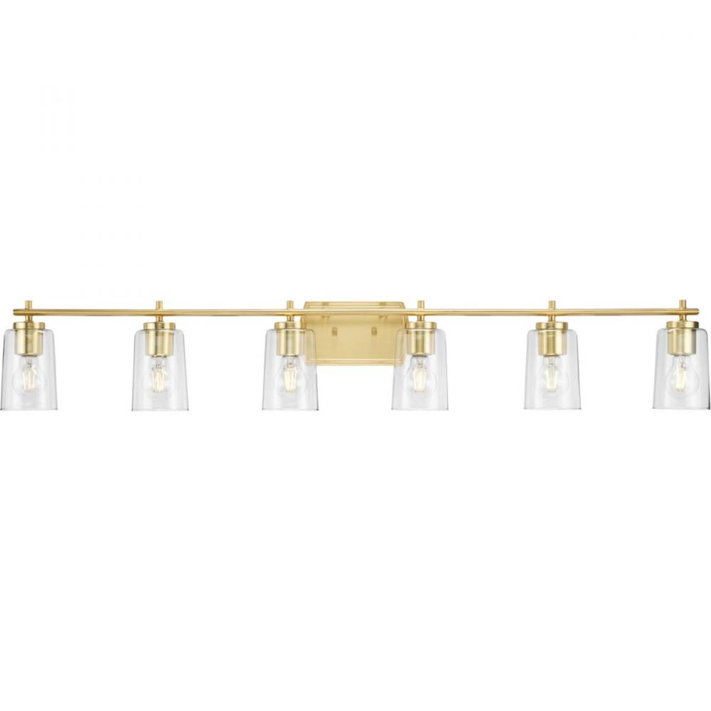 Adley Collection Six-Light New Traditional Satin Brass Clear Glass Bath Vanity Light