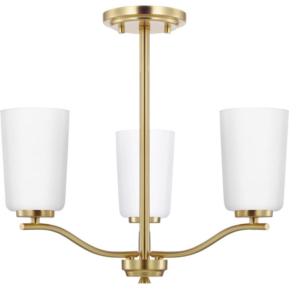 Adley Collection Three-Light Satin Brass Etched White Glass New Traditional Semi-Flush Convertible L