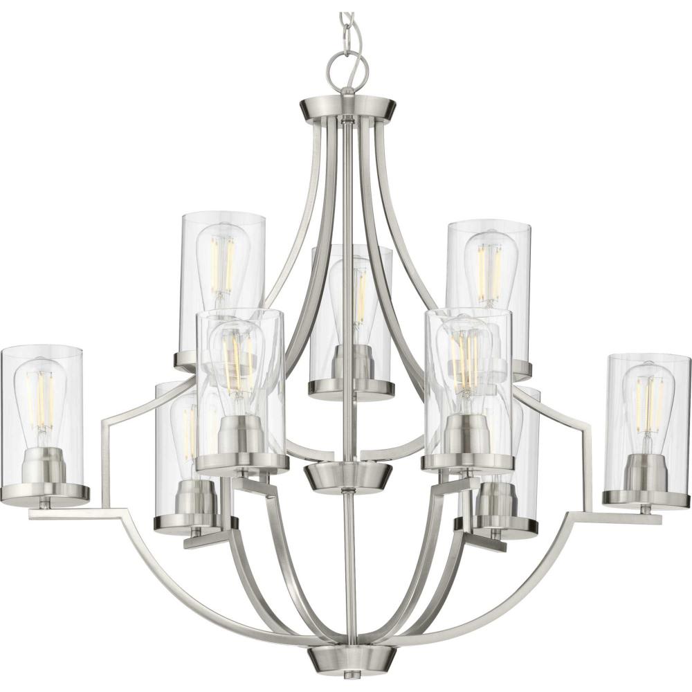 Lassiter Collection Nine-Light Brushed Nickel Clear Glass Modern Chandelier Light