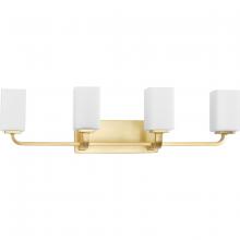 Progress P300371-012 - Cowan Collection Four-Light Modern Satin Brass Etched Opal Glass Bath Vanity Light