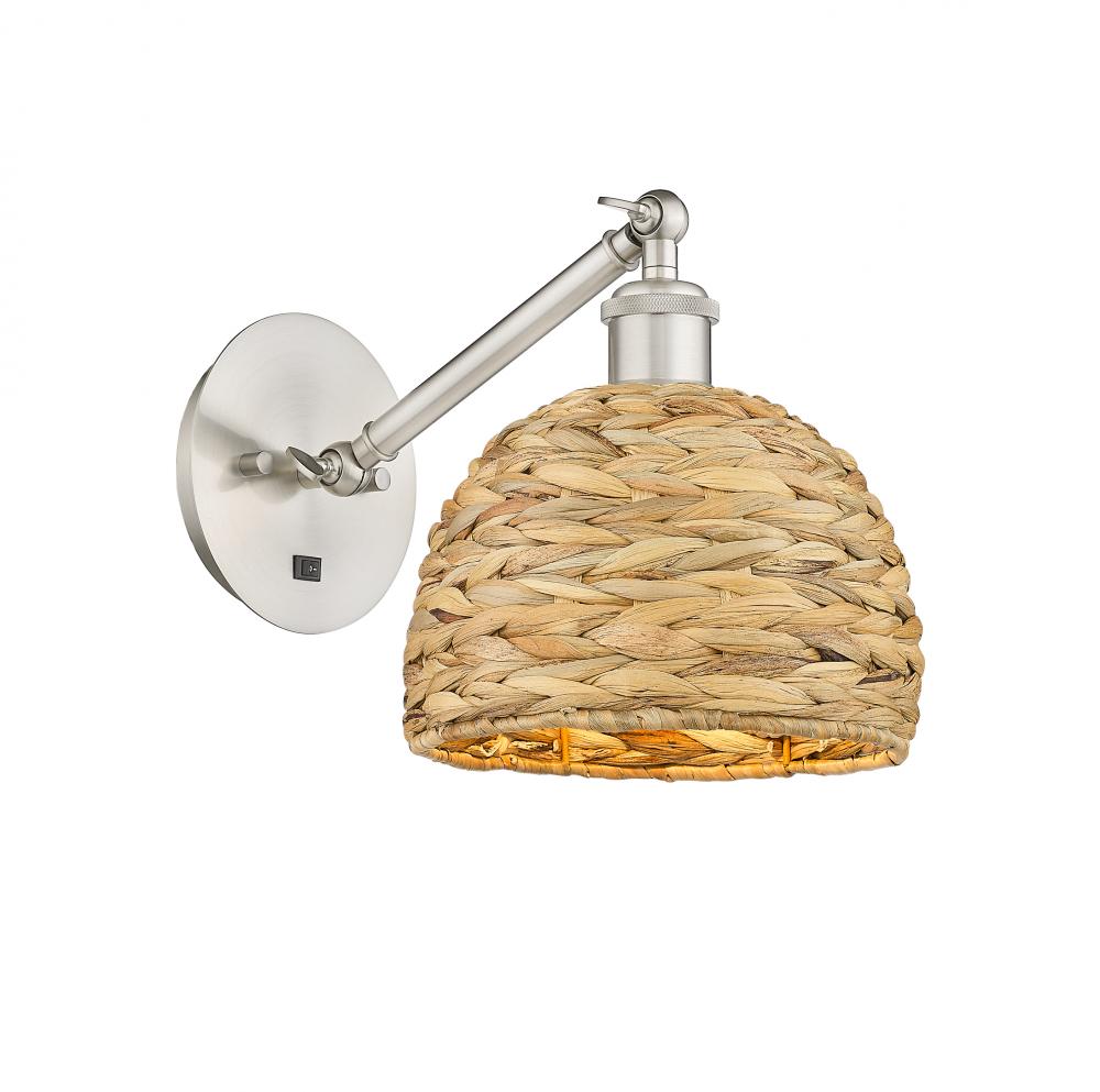 Woven Rattan - 1 Light - 8 inch - Satin Nickel - Adjustable Sconce