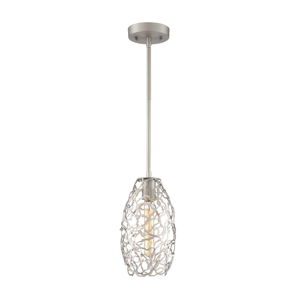 Helios 12" 1-Light, Organic Convex Mini-Pendant in Satin Nickel